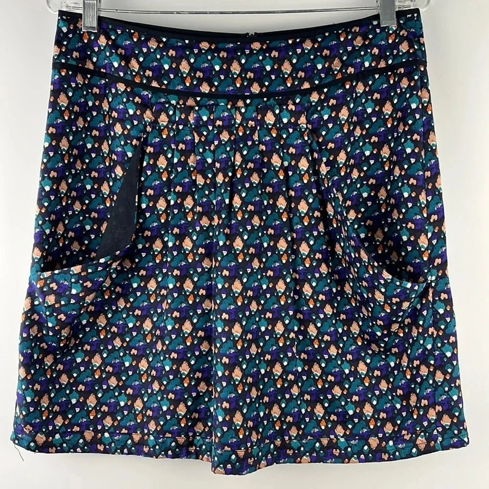 See By Chloe Silk Patterned A-Line Skirt Front Pleats/Pocket Size 8 Back Zipper - Picture 3 of 14